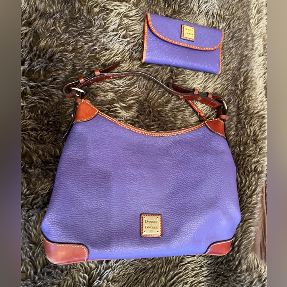 Dooney & Burke purple pebble leather shoulder bag and wallet